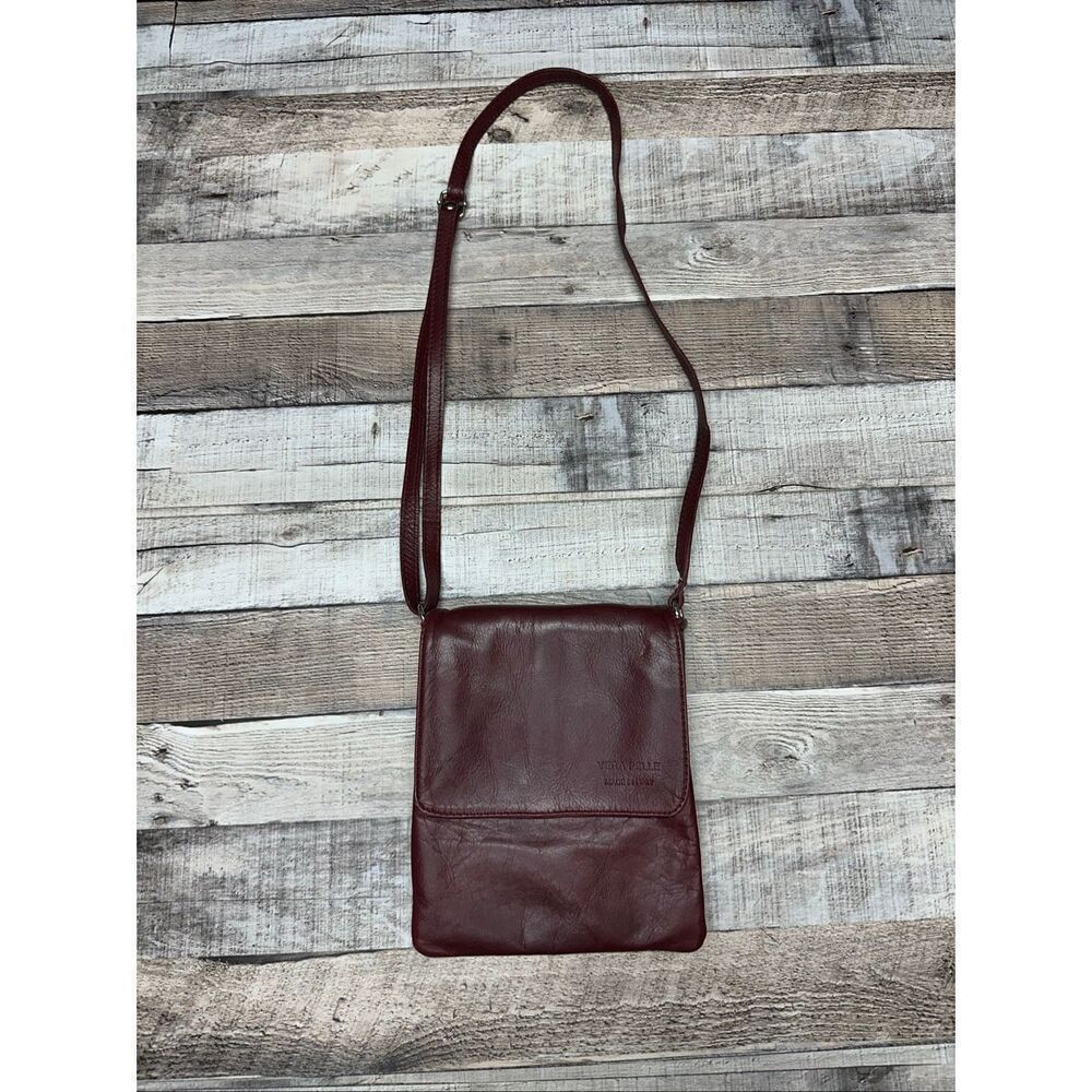 Vintage Vera Pelle Italian Leather Burgundy Dark Cherry Merlot Crossbody Bag